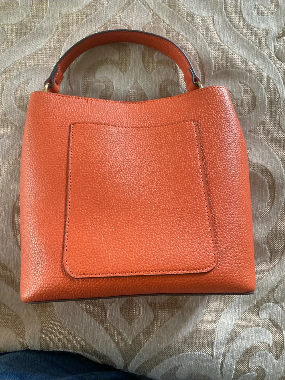 Nanette Lepore Orange Pebbled Bucket Bag Top Handle Purse